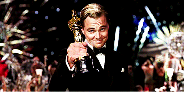 Leonardo DiCaprio holding Oscar